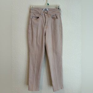 Hollister Curvy High Rise Mom Jeans Beige Stretch W24 L27 vintage
